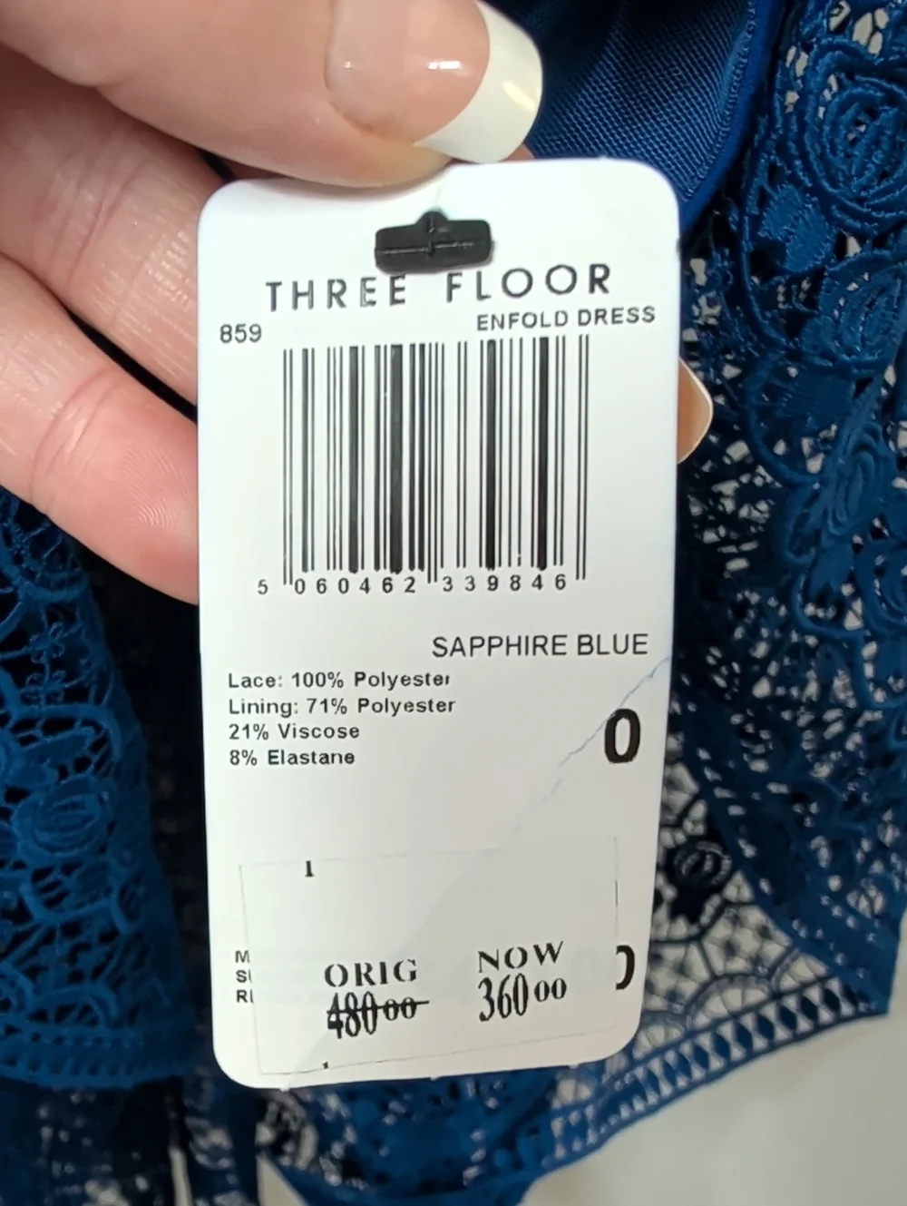 Three Floor Royal Blue Enfold Lace Midi Dress Size 4 - Picture 2 of 13
